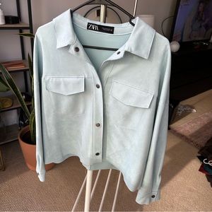 Zara women’s blue button and top long sleeve shirt jacket suede size medium